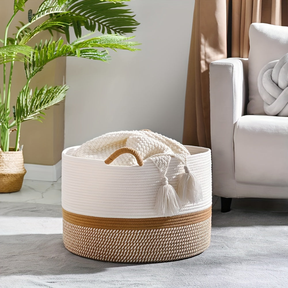 Large Woven Storage Basket for Blankets & Laundry