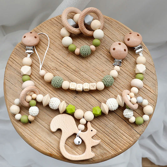 Handmade Silicone Beads Teethers & Wooden Rings Set