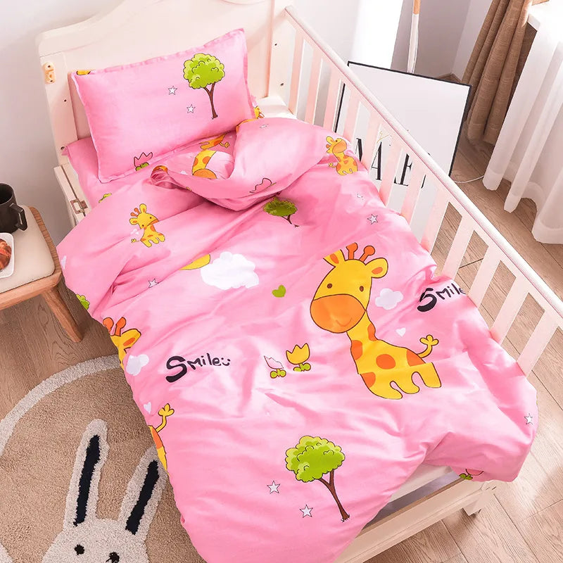 3pcs Cotton Cartoon Bedding Set for Kids - Crib & Kindergarten