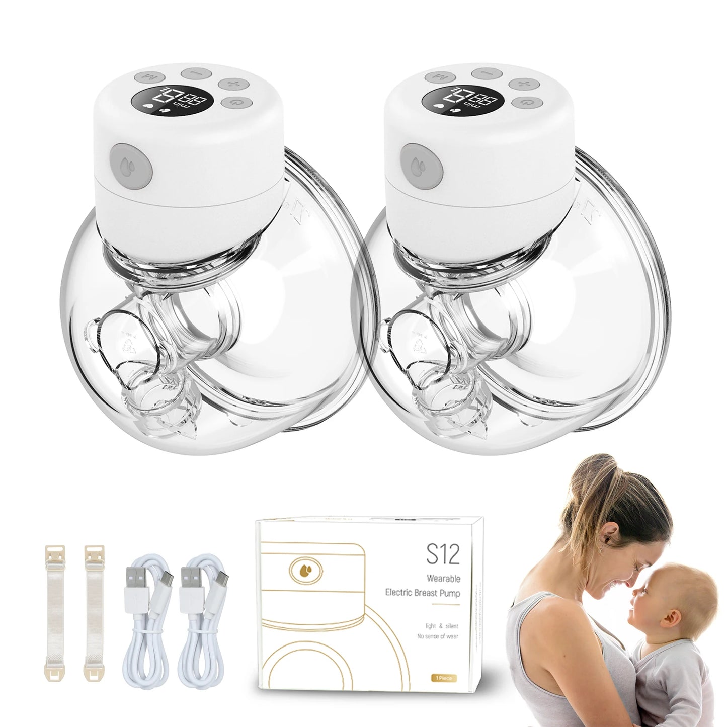 2/1 Pcs Wearable Electric Breast Pump with 2 Modes & 9 Suction Levels