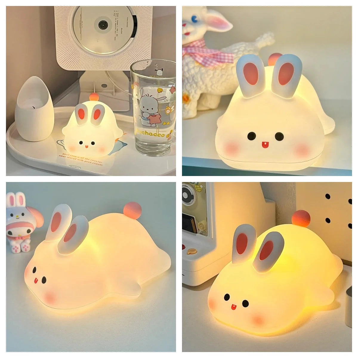 1 Pc Cute Rabbit-shaped USB Rechargeable Silicone Night Light