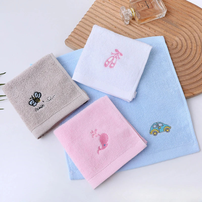 Pure Cotton Cartoon Embroidery Baby Face Towels - 4pcs Set