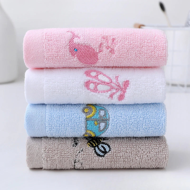 Pure Cotton Cartoon Embroidery Baby Face Towels - 4pcs Set