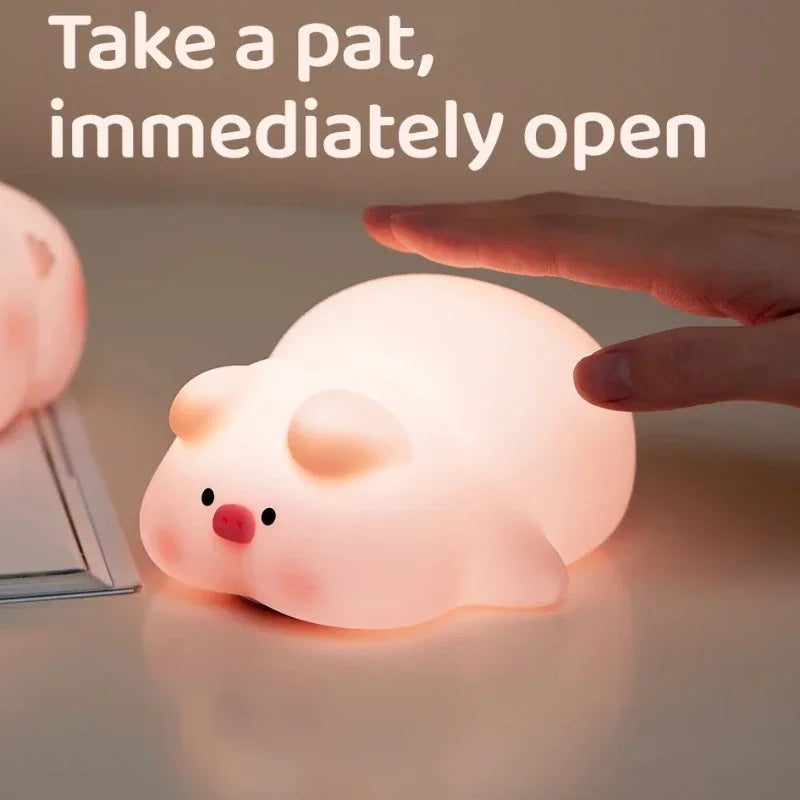 Cute Pink Piggy LED Silicone Night Lamp - USB Rechargeable