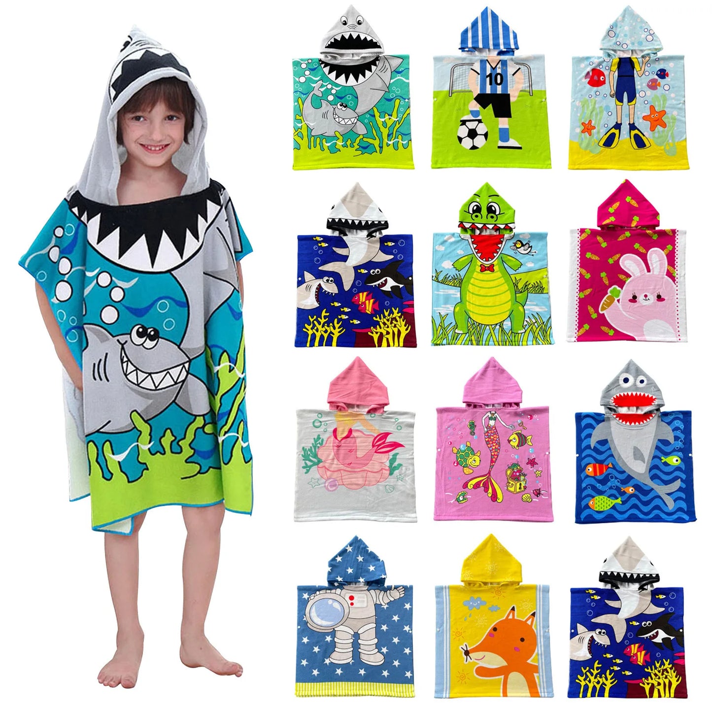 Cartoon Hooded Bathrobe Towel for Kids