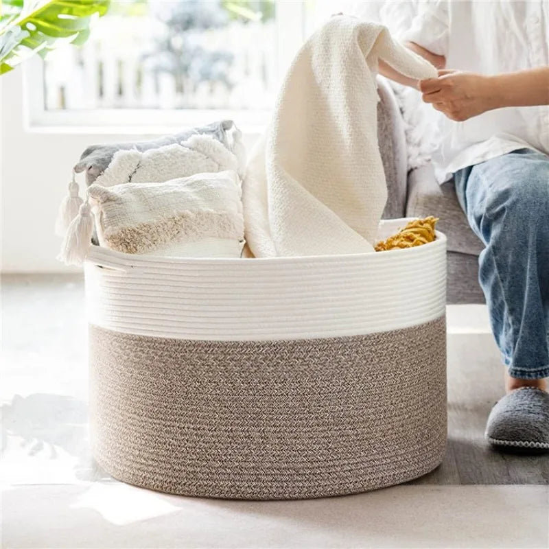 Extra Large Cotton Rope Storage Basket for Living Room & Nursery