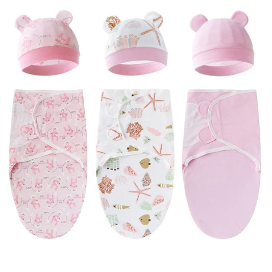 100% Cotton Baby Swaddle Blanket & Hat Set