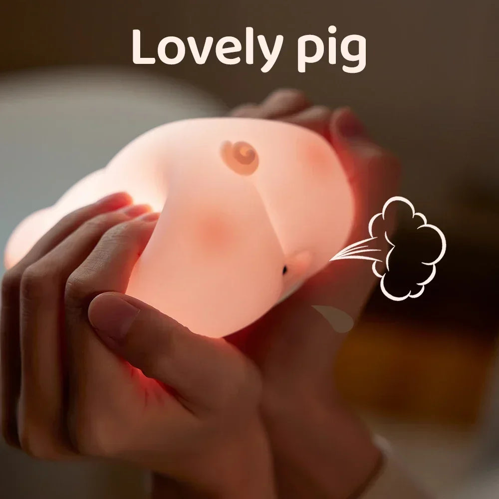 Cute Pink Piggy LED Silicone Night Lamp - USB Rechargeable