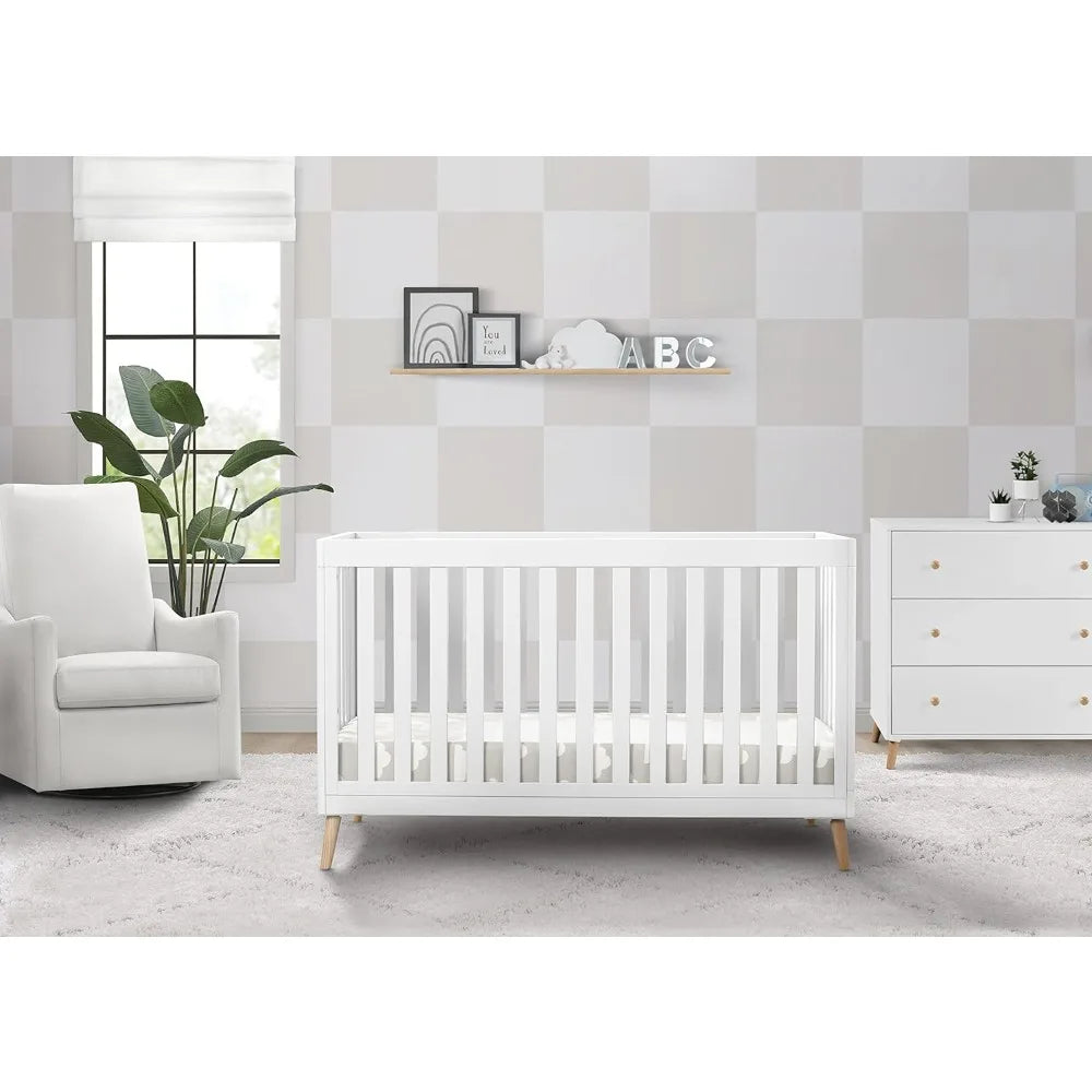 Essex 4-in-1 Convertible Baby Crib - Bianca White & Natural Legs