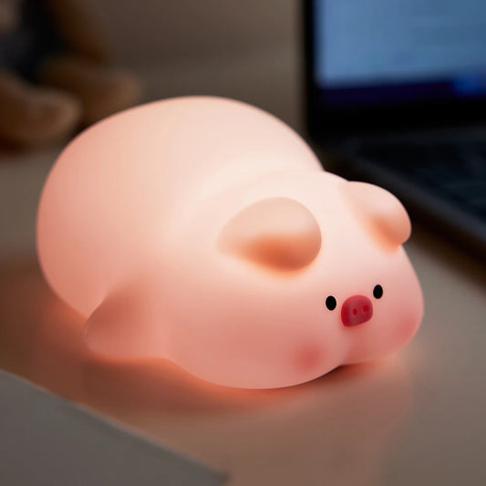 Cute Pink Piggy LED Silicone Night Lamp - USB Rechargeable