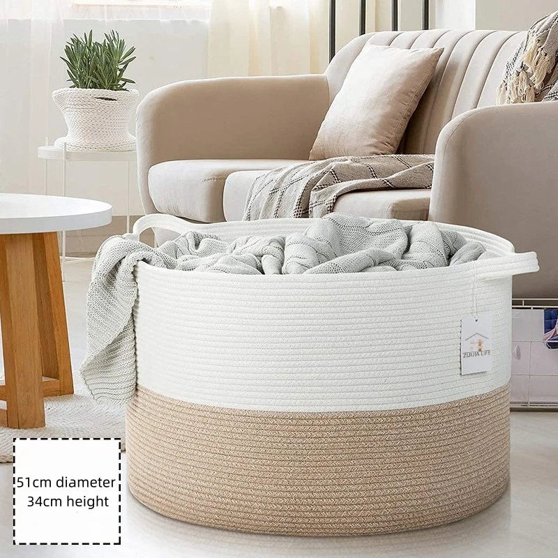 Extra Large Cotton Rope Storage Basket for Living Room & Nursery