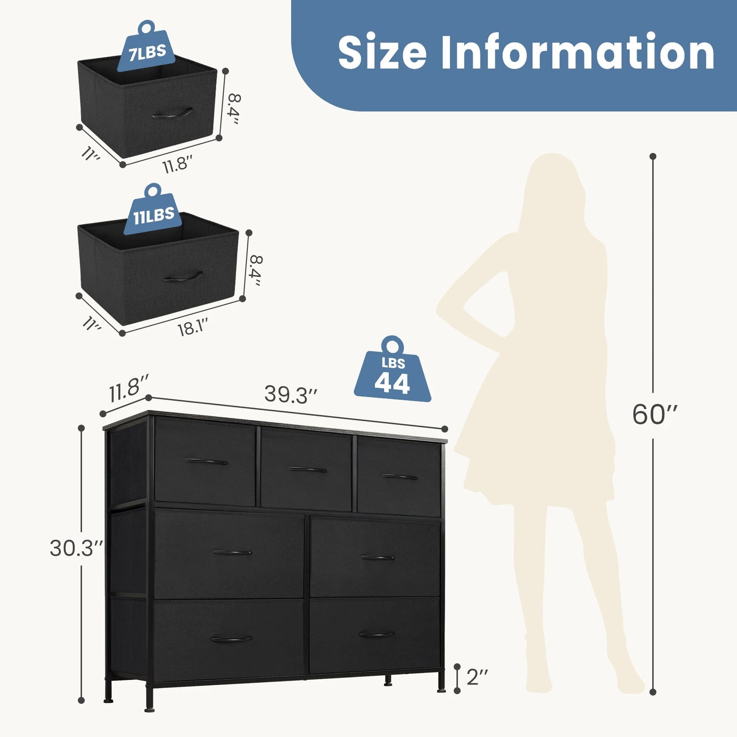 JHK Bedroom Dresser with 7 Fabric Drawers - Modern Storage Organizer