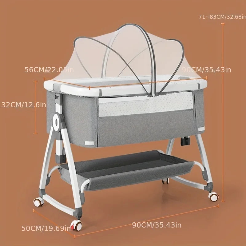 Multi-Functional Foldable Baby Crib with Adjustable Height