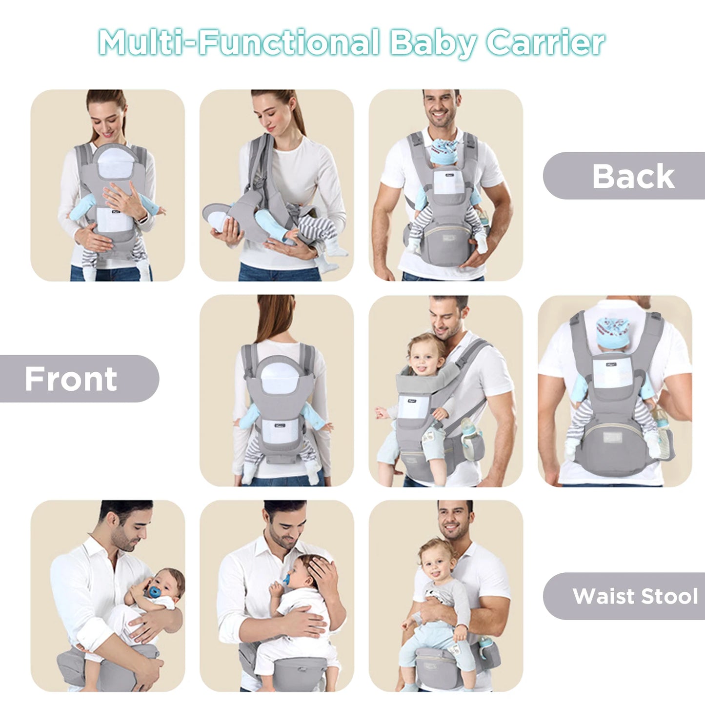 Ergonomic Baby Carrier with Multifunctional Waist Stool