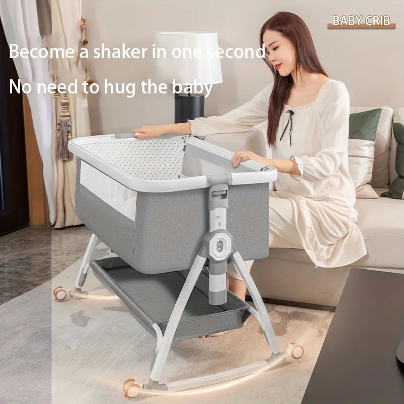 Multi-Functional Foldable Baby Crib with Adjustable Height