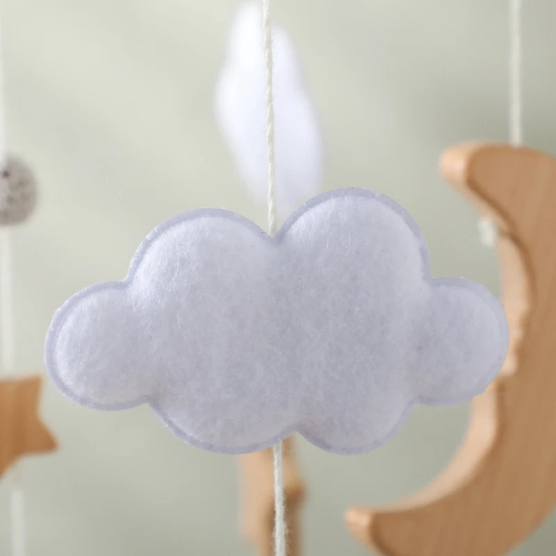 Wooden Baby Crib Mobile with Music Box - Cartoon Sheep & Star Design