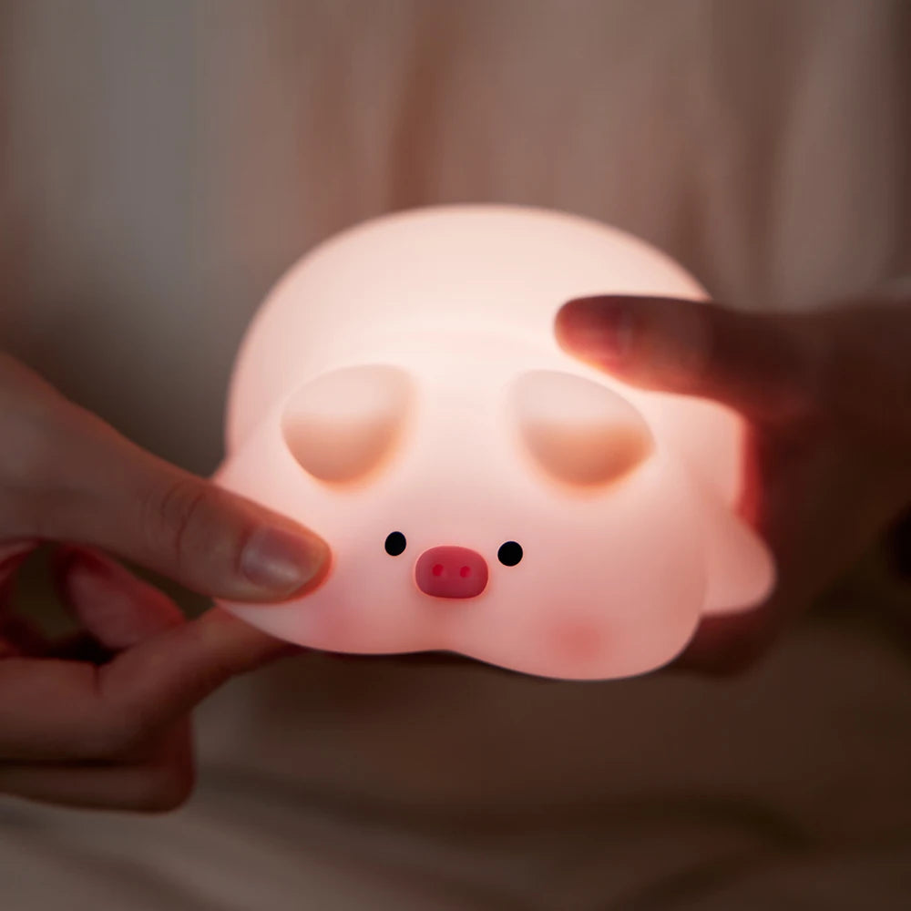 Cute Pink Piggy LED Silicone Night Lamp - USB Rechargeable