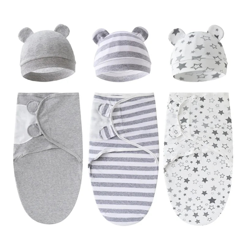 2Ppcs Newborn Cotton Swaddle and Hat Set