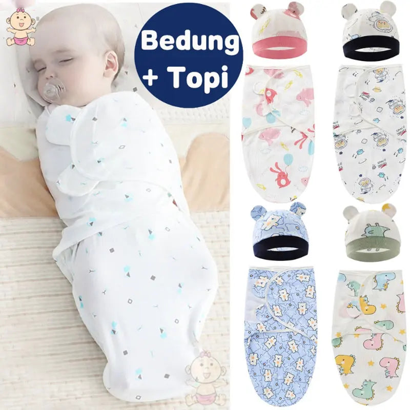 2Ppcs Newborn Cotton Swaddle and Hat Set