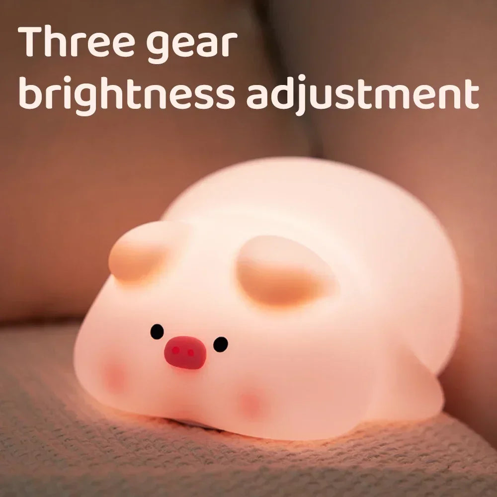 Cute Pink Piggy LED Silicone Night Lamp - USB Rechargeable