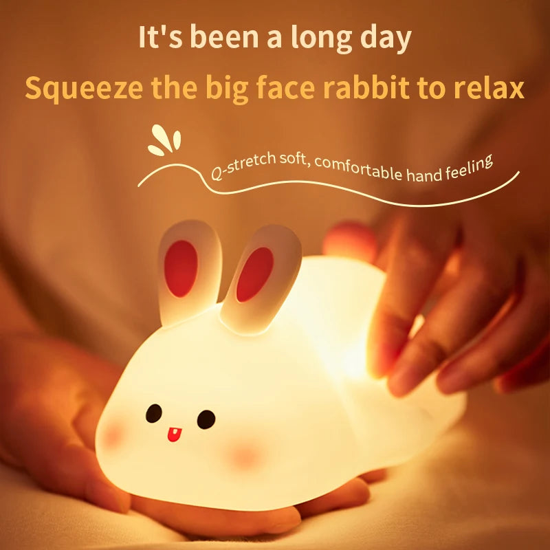 1 Pc Cute Rabbit-shaped USB Rechargeable Silicone Night Light