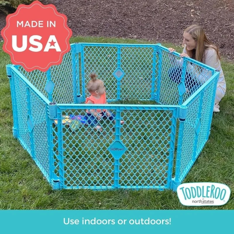 Superyard 6-Panel Baby Play Yard & Extra Wide Gate - Made in USA