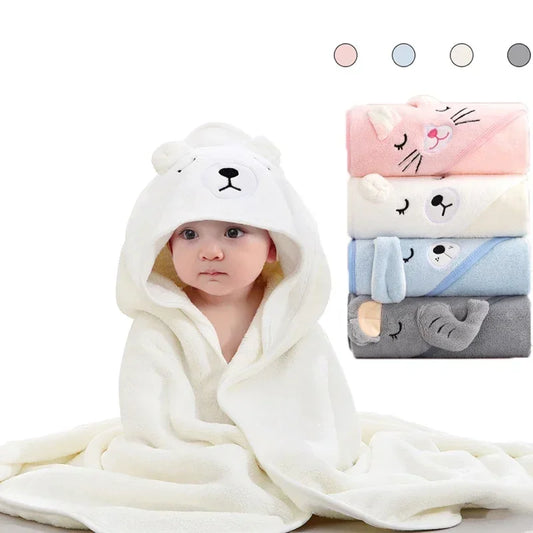 Cartoon Coral Fleece Baby Bathrobe with Hood