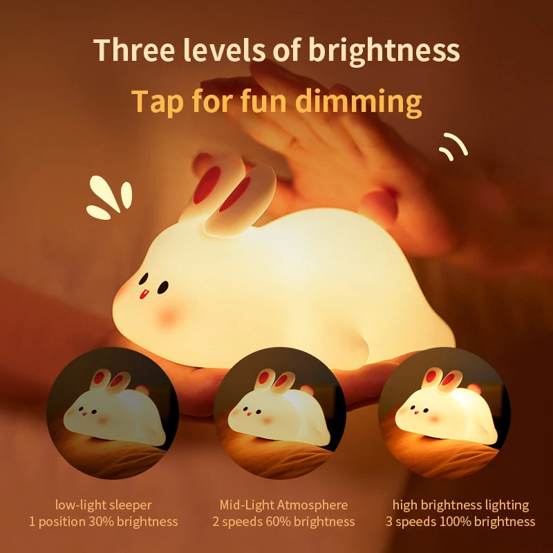 1 Pc Cute Rabbit-shaped USB Rechargeable Silicone Night Light