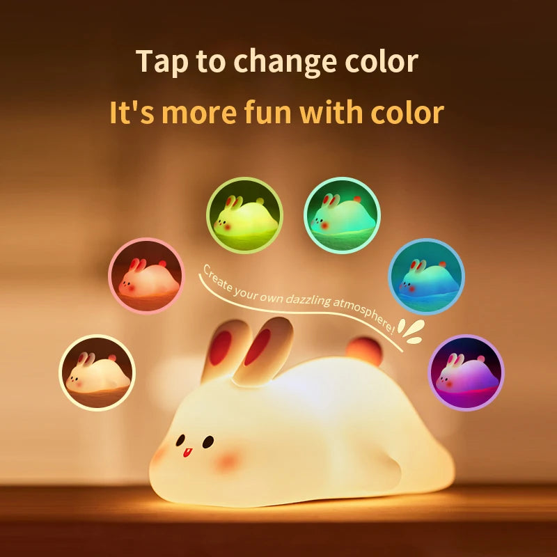 1 Pc Cute Rabbit-shaped USB Rechargeable Silicone Night Light