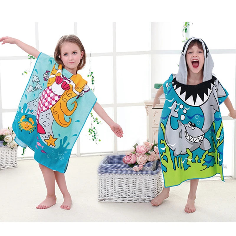 Cartoon Hooded Bathrobe Towel for Kids