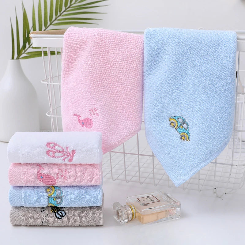 Pure Cotton Cartoon Embroidery Baby Face Towels - 4pcs Set