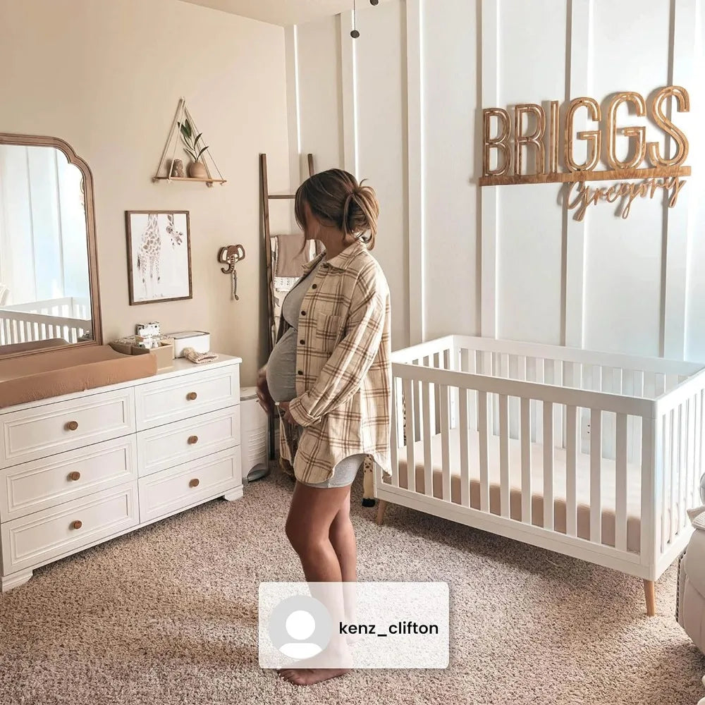 Essex 4-in-1 Convertible Baby Crib - Bianca White & Natural Legs