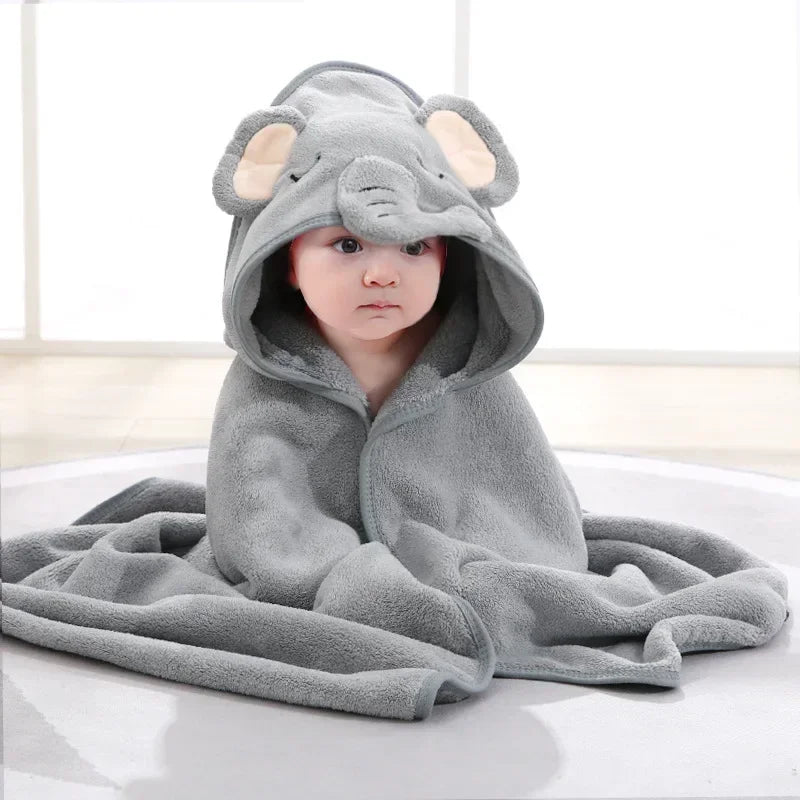 Cartoon Coral Fleece Baby Bathrobe with Hood