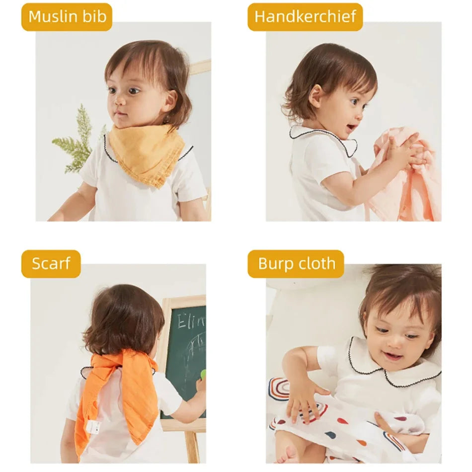 4 Pcs Muslin Baby Blanket & Bib Set 60x60cm