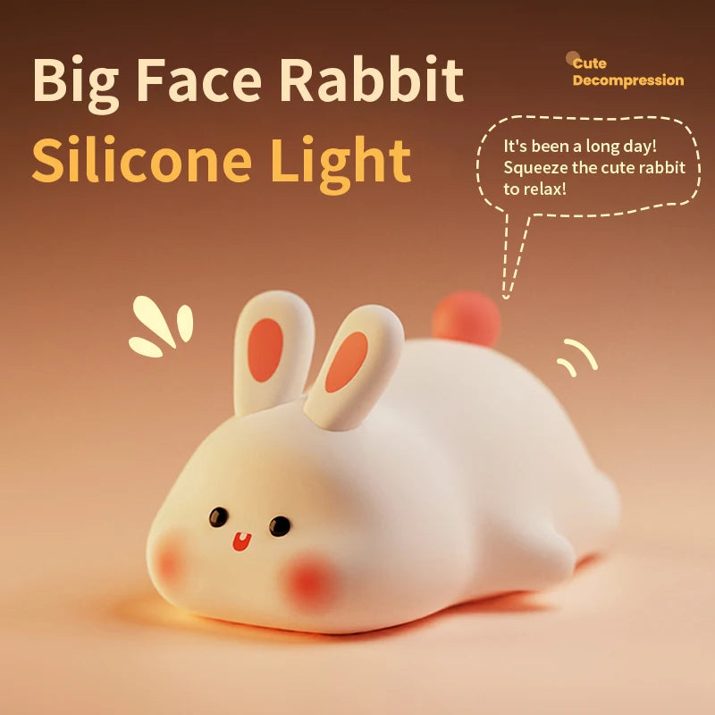 1 Pc Cute Rabbit-shaped USB Rechargeable Silicone Night Light