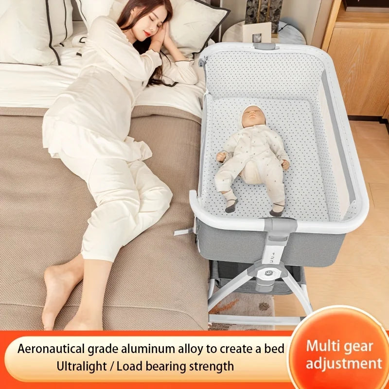 Multi-Functional Foldable Baby Crib with Adjustable Height