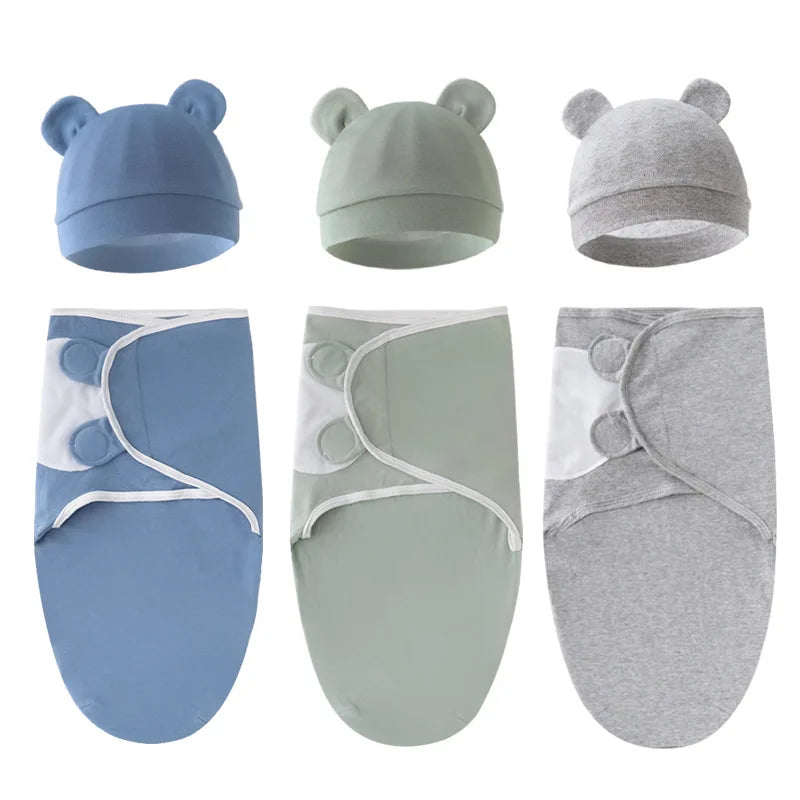 2Ppcs Newborn Cotton Swaddle and Hat Set