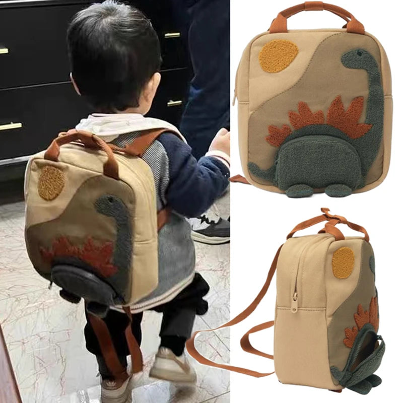 New Embroidered Kids Backpack Cute Cartoon Dinosaur Girls Boy Backpack Canvas Kids Schoold Bags Kindergarten Children's Backpack