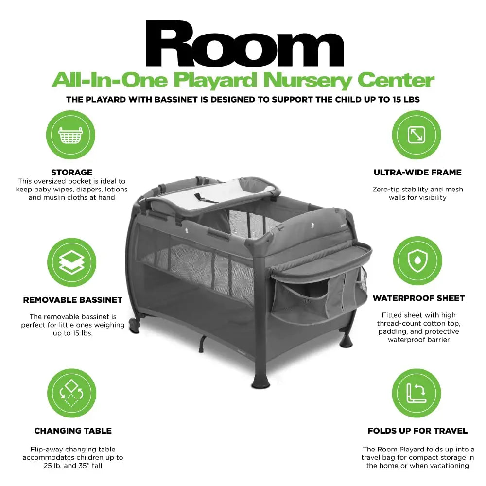 Joovy Room Playard Nursery Center with Bassinet & Changing Table - Charcoal