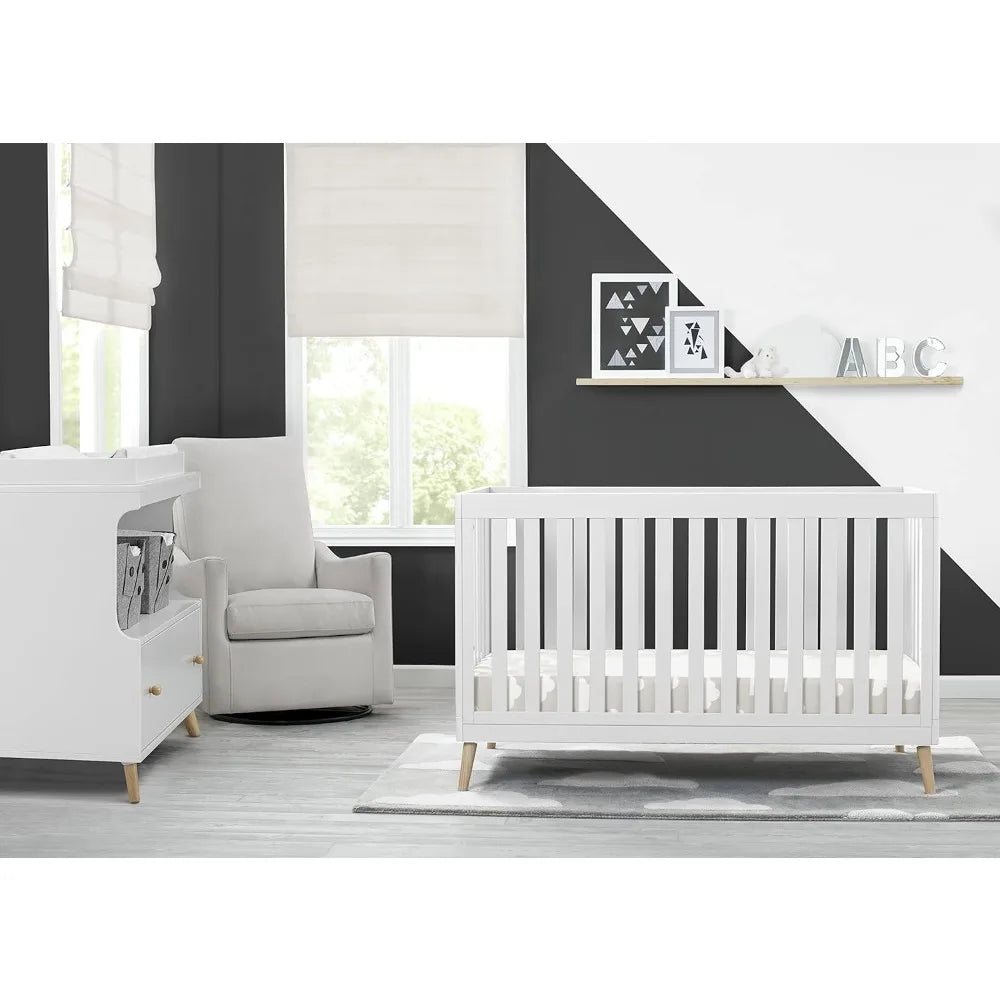 Essex 4-in-1 Convertible Baby Crib - Bianca White & Natural Legs